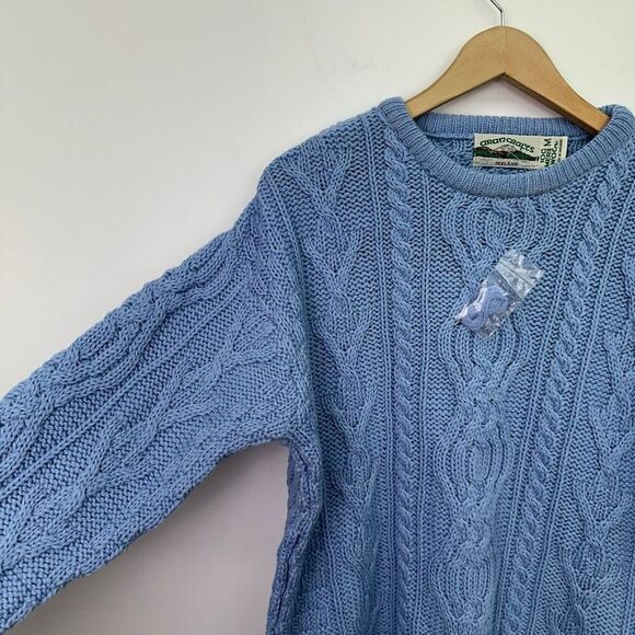 Aran Crafts Men’s Merino Wool Made in Ireland Light Blue Chunky Fisherman Knit S - Picture 10 of 11